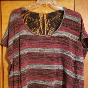 Striped Women's Blouse - Burgundy and Gray
